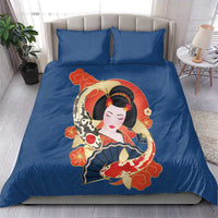 Japanese Geisha Koi Fish Bedding Set Cherry Blossoms Blue Seigaiha Pattern LT14 - Polynesian Pride