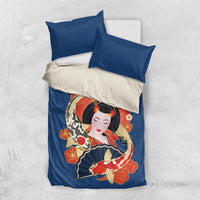 Japanese Geisha Koi Fish Bedding Set Cherry Blossoms Blue Seigaiha Pattern LT14 US Twin 172cm x 218cm Blue - Polynesian Pride