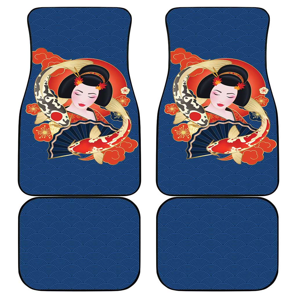 Japanese Geisha Koi Fish Car Mats Cherry Blossoms Blue Seigaiha Pattern LT14 - Polynesian Pride