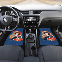 Japanese Geisha Koi Fish Car Mats Cherry Blossoms Blue Seigaiha Pattern LT14 Set 2pcs - Front Blue - Polynesian Pride