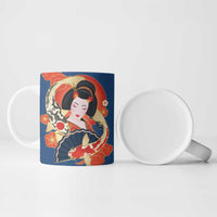 Japanese Geisha Koi Fish Ceramic Mug Cherry Blossoms Blue Seigaiha Pattern - Polynesian Pride