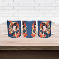 Japanese Geisha Koi Fish Ceramic Mug Cherry Blossoms Blue Seigaiha Pattern - Polynesian Pride