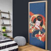 Japanese Geisha Koi Fish Door Cover Cherry Blossoms Blue Seigaiha Pattern LT14 - Polynesian Pride