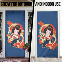 Japanese Geisha Koi Fish Door Cover Cherry Blossoms Blue Seigaiha Pattern LT14 - Polynesian Pride