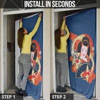 Japanese Geisha Koi Fish Door Cover Cherry Blossoms Blue Seigaiha Pattern LT14 - Polynesian Pride