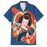 Japanese Geisha Koi Fish Family Matching Puletasi and Hawaiian Shirt Cherry Blossoms Blue Seigaiha Pattern LT14 Dad's Shirt - Short Sleeve Blue - Polynesian Pride