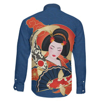 Japanese Geisha Koi Fish Family Matching Puletasi and Hawaiian Shirt Cherry Blossoms Blue Seigaiha Pattern LT14 - Polynesian Pride