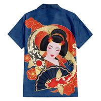 Japanese Geisha Koi Fish Family Matching Summer Maxi Dress and Hawaiian Shirt Cherry Blossoms Blue Seigaiha Pattern - Polynesian Pride