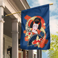 Japanese Geisha Koi Fish Garden Flag Cherry Blossoms Blue Seigaiha Pattern - Polynesian Pride