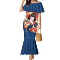 Japanese Geisha Koi Fish Mermaid Dress Cherry Blossoms Blue Seigaiha Pattern - Polynesian Pride