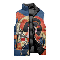 Japanese Geisha Koi Fish Sleeveless Puffer Jacket Cherry Blossoms Blue Seigaiha Pattern - Polynesian Pride