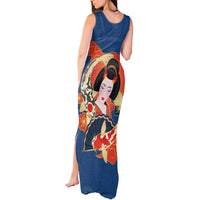 Japanese Geisha Koi Fish Tank Maxi Dress Cherry Blossoms Blue Seigaiha Pattern - Polynesian Pride