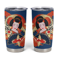 Japanese Geisha Koi Fish Tumbler Cup Cherry Blossoms Blue Seigaiha Pattern LT14 Blue - Polynesian Pride