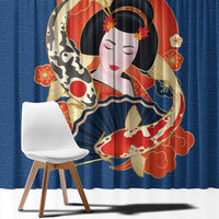 Japanese Geisha Koi Fish Window Curtain Cherry Blossoms Blue Seigaiha Pattern LT14 - Polynesian Pride