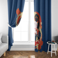 Japanese Geisha Koi Fish Window Curtain Cherry Blossoms Blue Seigaiha Pattern LT14 - Polynesian Pride