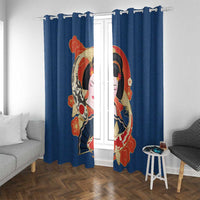 Japanese Geisha Koi Fish Window Curtain Cherry Blossoms Blue Seigaiha Pattern LT14 With Grommets Blue - Polynesian Pride