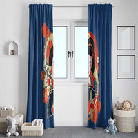 Japanese Geisha Koi Fish Window Curtain Cherry Blossoms Blue Seigaiha Pattern LT14 - Polynesian Pride