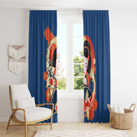 Japanese Geisha Koi Fish Window Curtain Cherry Blossoms Blue Seigaiha Pattern LT14 - Polynesian Pride
