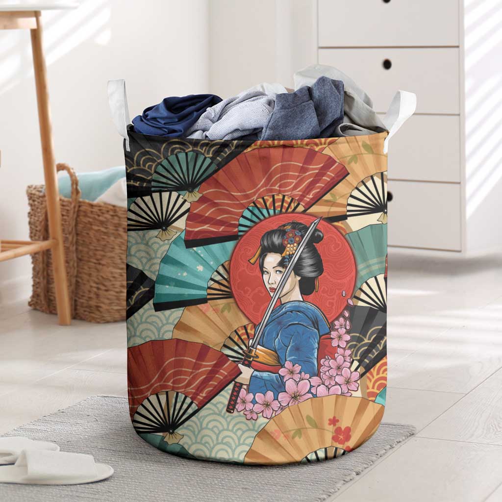 Japanese Geisha Katana Laundry Basket Japan Sensu Seigaiha Pattern LT14 Multicolor - Polynesian Pride