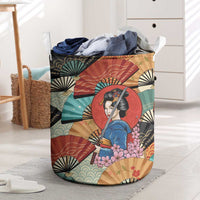 Japanese Geisha Katana Laundry Basket Japan Sensu Seigaiha Pattern LT14 Multicolor - Polynesian Pride