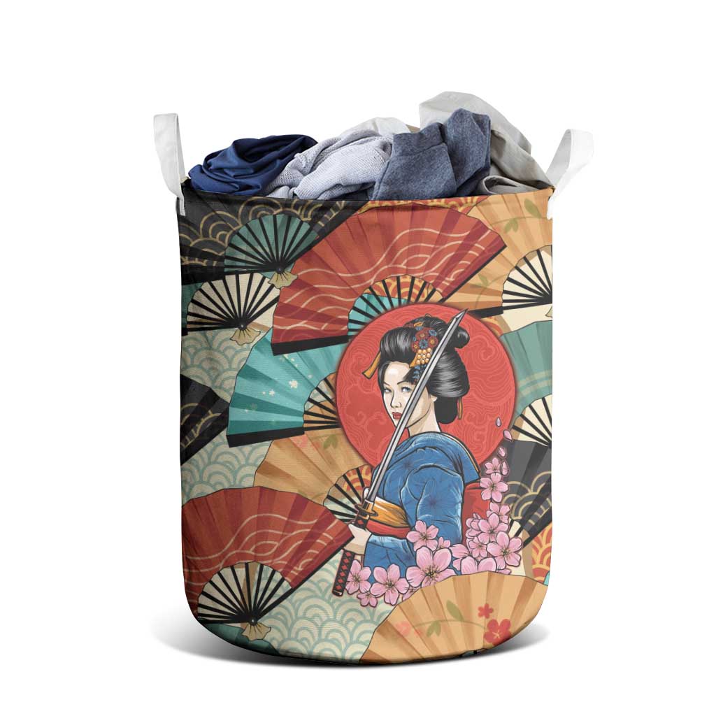 Japanese Geisha Katana Laundry Basket Japan Sensu Seigaiha Pattern LT14 - Polynesian Pride