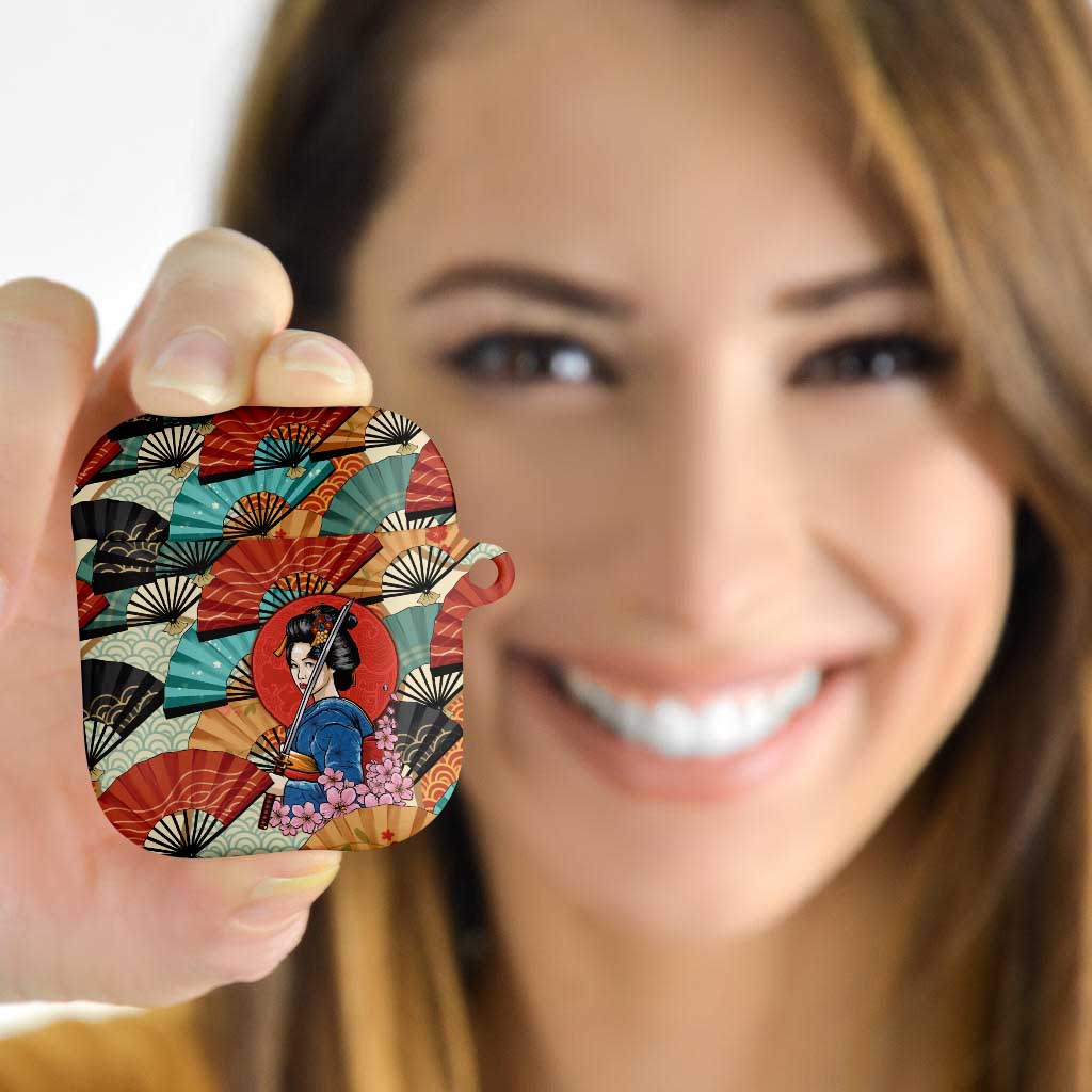 Japanese Geisha Katana AirPods Case Japan Sensu Seigaiha Pattern - Polynesian Pride