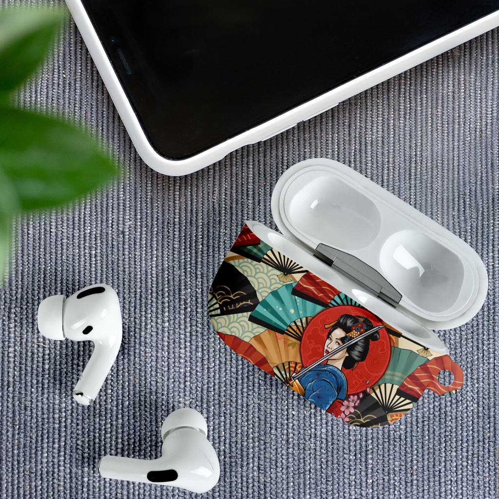 Japanese Geisha Katana AirPods Case Japan Sensu Seigaiha Pattern - Polynesian Pride