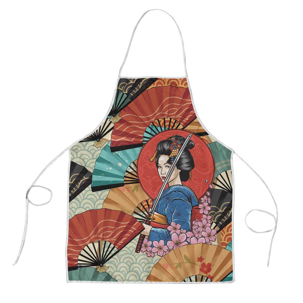 Japanese Geisha Katana Apron Japan Sensu Seigaiha Pattern - Polynesian Pride