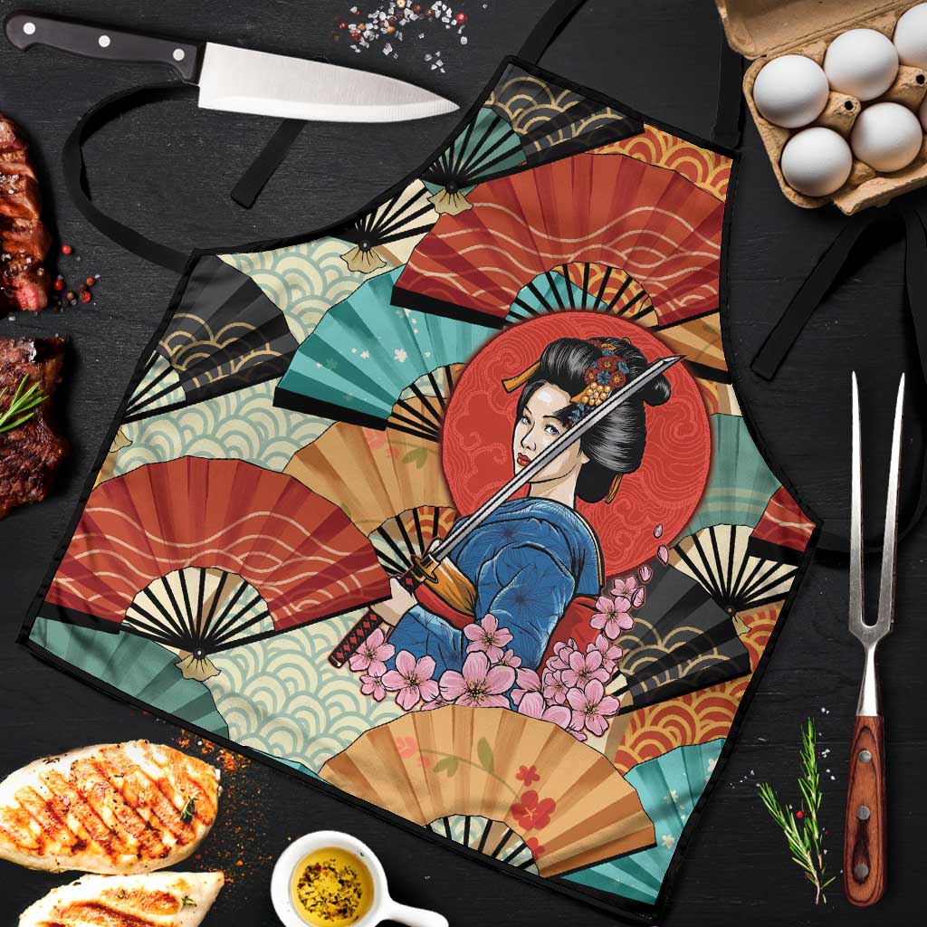 Japanese Geisha Katana Apron Japan Sensu Seigaiha Pattern - Polynesian Pride