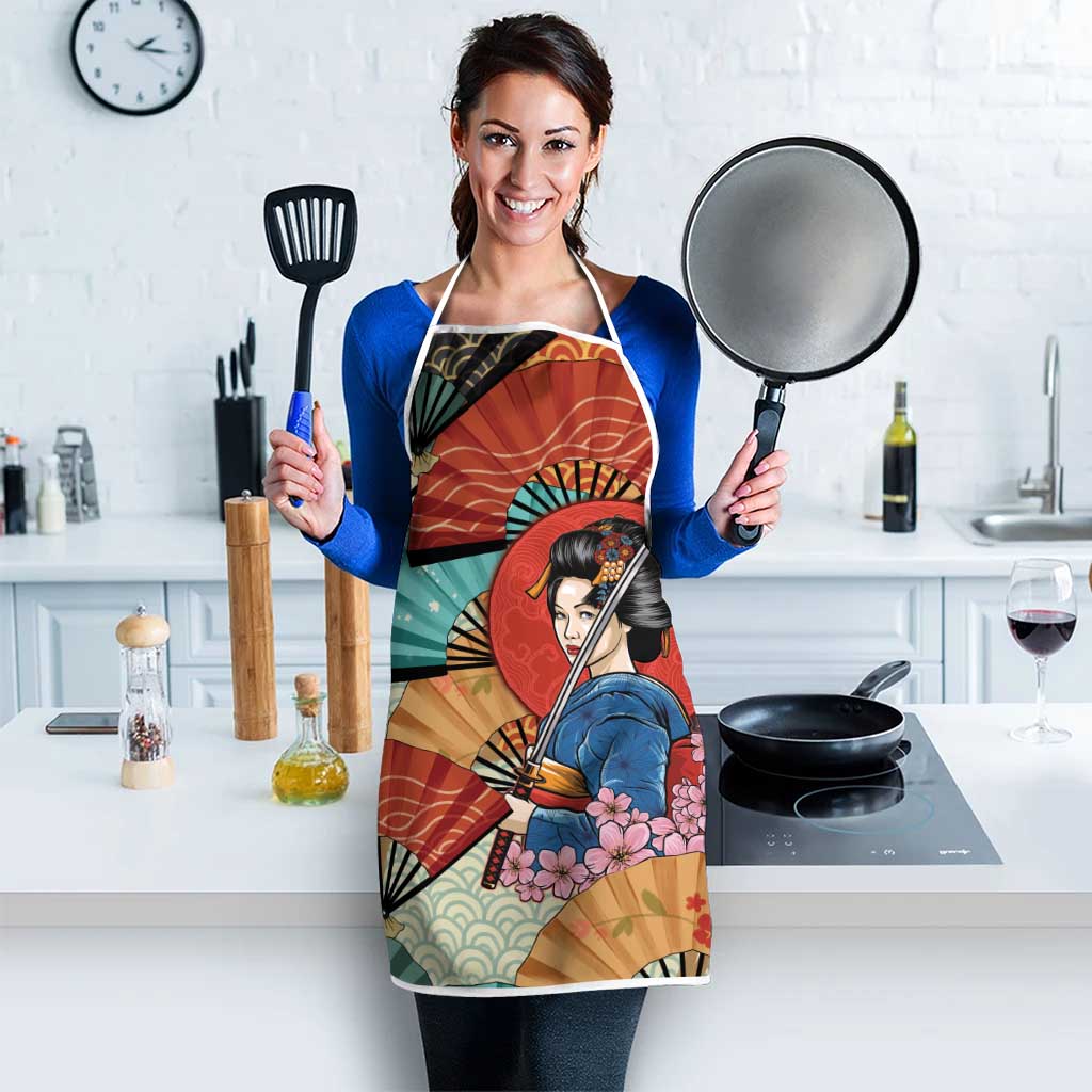 Japanese Geisha Katana Apron Japan Sensu Seigaiha Pattern - Polynesian Pride