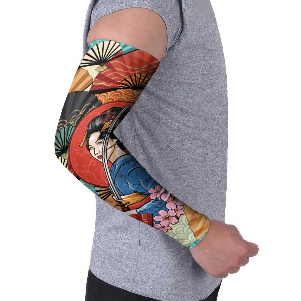 Japanese Geisha Katana Arm Sleeves Japan Sensu Seigaiha Pattern - Polynesian Pride