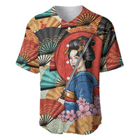 Japanese Geisha Katana Baseball Jersey Japan Sensu Seigaiha Pattern - Polynesian Pride