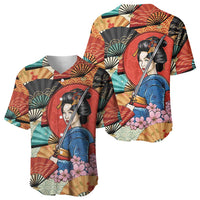 Japanese Geisha Katana Baseball Jersey Japan Sensu Seigaiha Pattern - Polynesian Pride