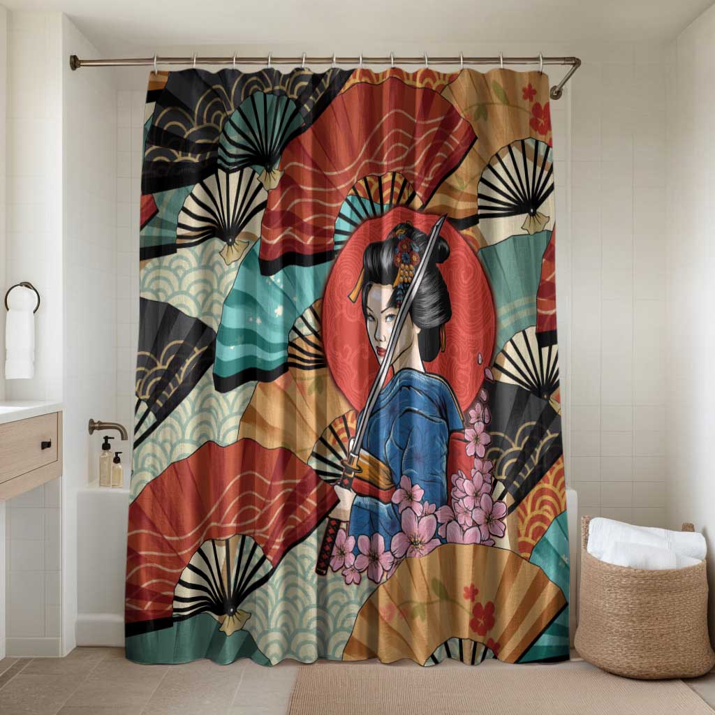 Japanese Geisha Katana Bathroom Set Japan Sensu Seigaiha Pattern - Polynesian Pride