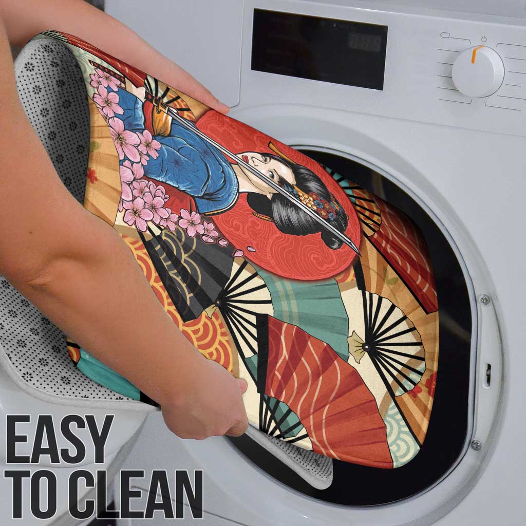 Japanese Geisha Katana Bathroom Set Japan Sensu Seigaiha Pattern - Polynesian Pride