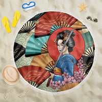 Japanese Geisha Katana Beach Blanket Japan Sensu Seigaiha Pattern - Polynesian Pride