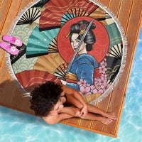 Japanese Geisha Katana Beach Blanket Japan Sensu Seigaiha Pattern - Polynesian Pride