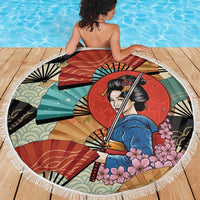 Japanese Geisha Katana Beach Blanket Japan Sensu Seigaiha Pattern - Polynesian Pride