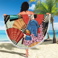 Japanese Geisha Katana Beach Blanket Japan Sensu Seigaiha Pattern - Polynesian Pride