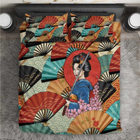 Japanese Geisha Katana Bedding Set Japan Sensu Seigaiha Pattern - Polynesian Pride