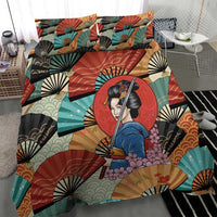 Japanese Geisha Katana Bedding Set Japan Sensu Seigaiha Pattern - Polynesian Pride