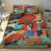 Japanese Geisha Katana Bedding Set Japan Sensu Seigaiha Pattern - Polynesian Pride