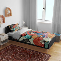 Japanese Geisha Katana Bedding Set Japan Sensu Seigaiha Pattern - Polynesian Pride