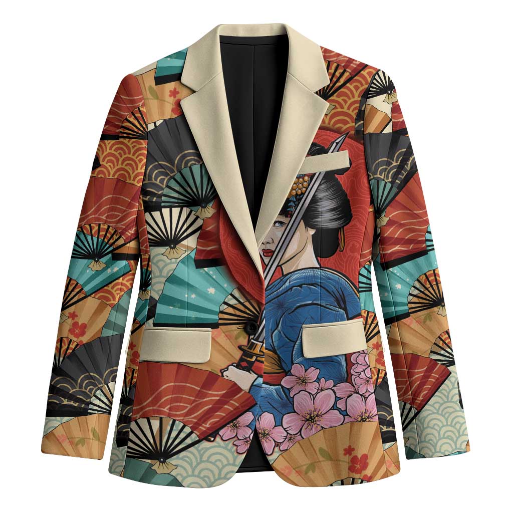 Japanese Geisha Katana Blazer Japan Sensu Seigaiha Pattern LT14 Unisex Multicolor - Polynesian Pride