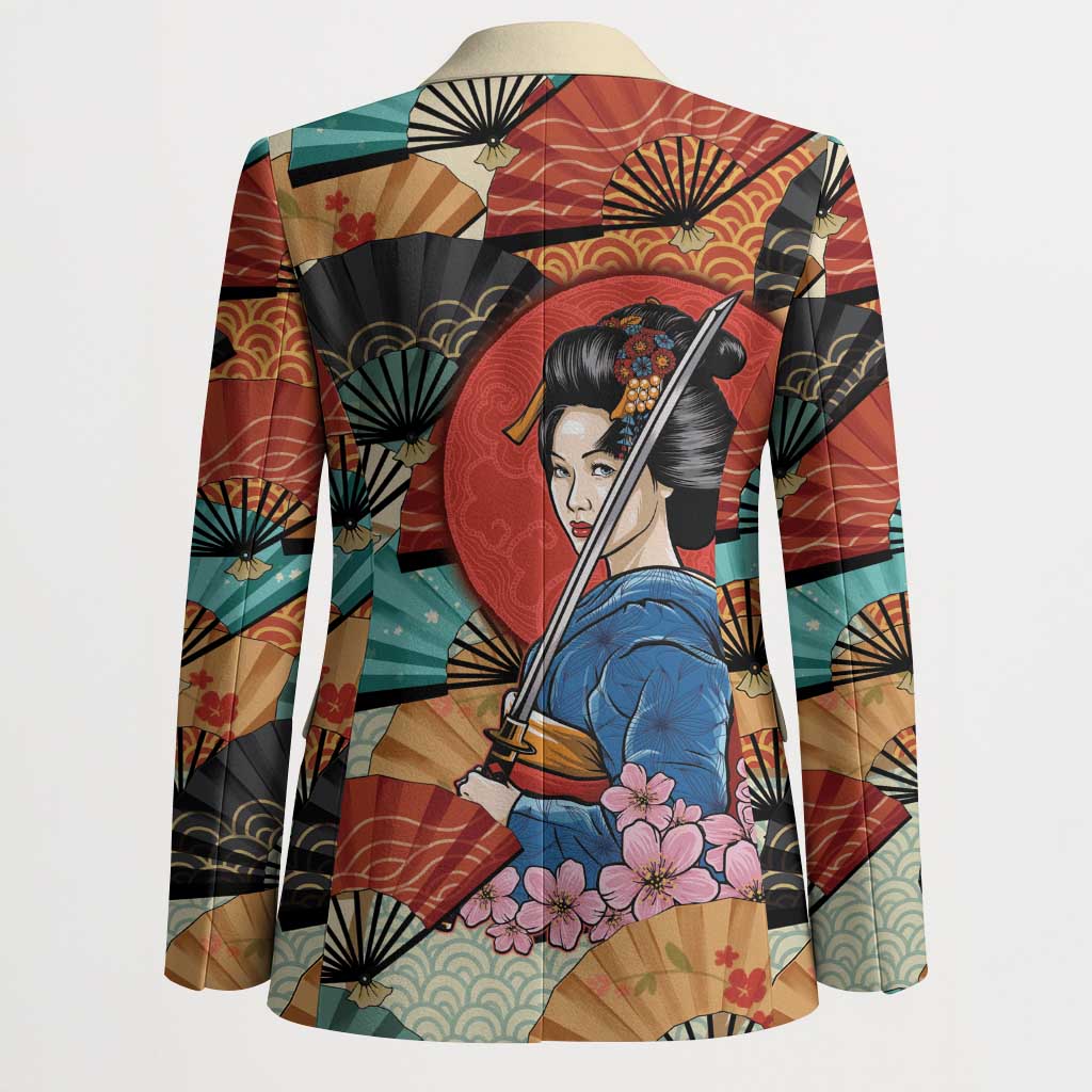 Japanese Geisha Katana Blazer Japan Sensu Seigaiha Pattern LT14 - Polynesian Pride