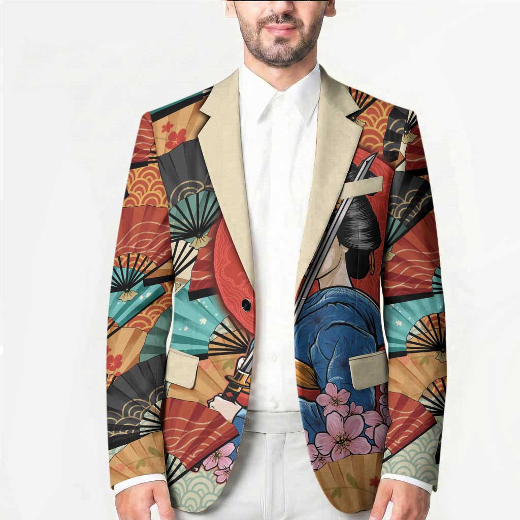 Japanese Geisha Katana Blazer Japan Sensu Seigaiha Pattern LT14 - Polynesian Pride