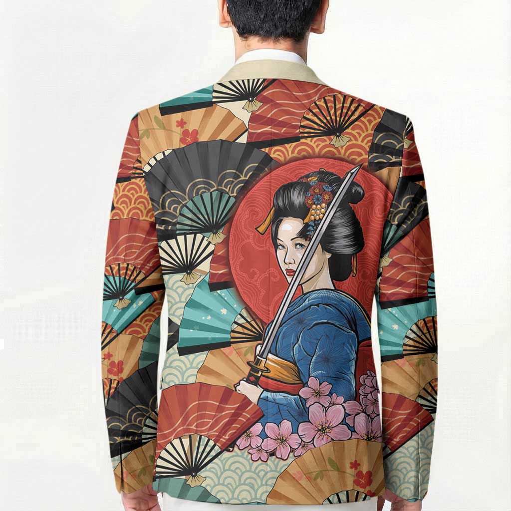 Japanese Geisha Katana Blazer Japan Sensu Seigaiha Pattern LT14 - Polynesian Pride