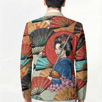 Japanese Geisha Katana Blazer Japan Sensu Seigaiha Pattern LT14 - Polynesian Pride