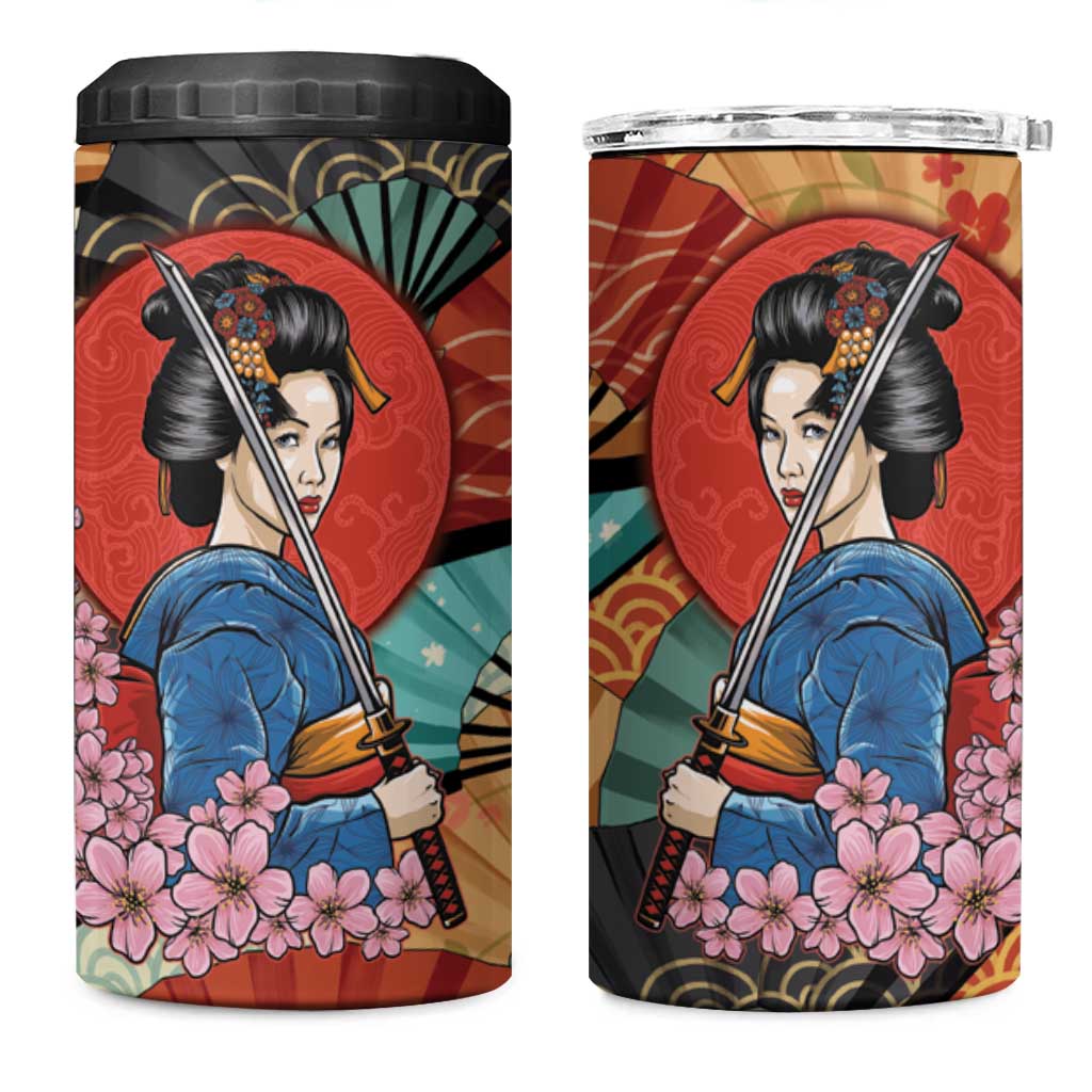 Japanese Geisha Katana 4 in 1 Can Cooler Tumbler Japan Sensu Seigaiha Pattern - Polynesian Pride