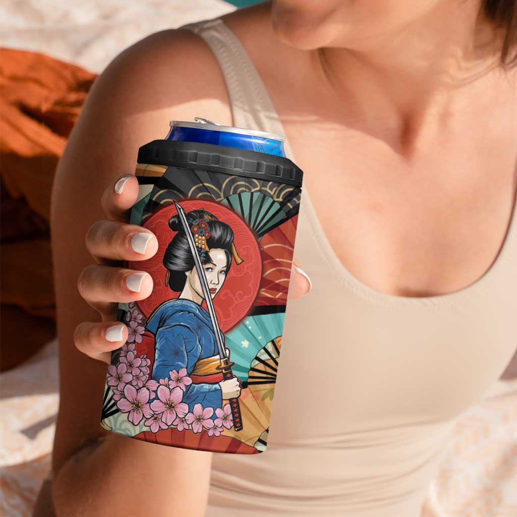 Japanese Geisha Katana 4 in 1 Can Cooler Tumbler Japan Sensu Seigaiha Pattern LT14 - Polynesian Pride